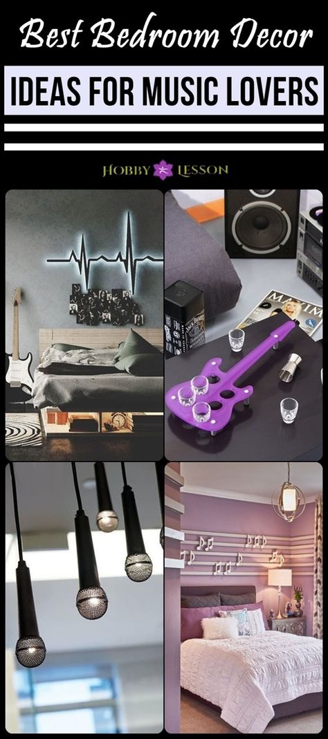 40 Best Bedroom Decor Ideas for Music Lovers Musicians Bedroom, Teen Music Bedroom, Music Room Ideas Decor, Music Theme Bedroom, Music Bedroom Ideas, Music Bedroom Aesthetic, Guitar Room Ideas, Broadway Themed Room, Music Inspired Bedroom