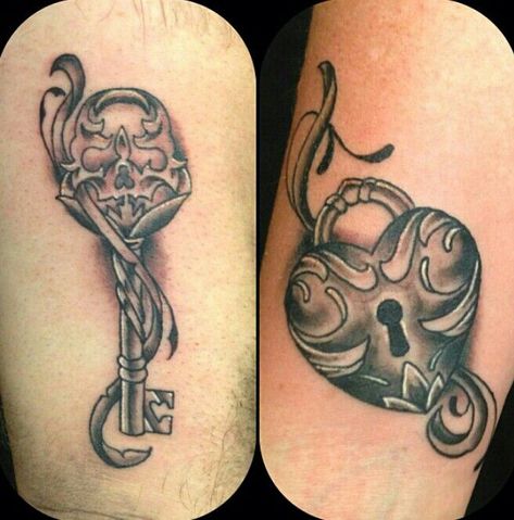 Lock Key Tattoos, Lock And Key Tattoos, Tattoo Key, Keyhole Tattoo, Skull Couple Tattoo, Skull Tattoos For Men, Skeleton Key Tattoo, Key Tattoo Designs, Lock Tattoo