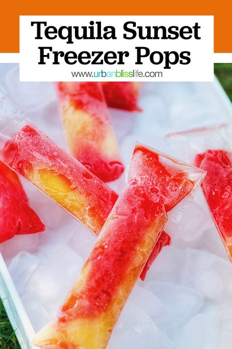 Freeze Pop Recipes, Adult Popsicles, Boozy Pops, Boozy Ice Pops, Alcoholic Popsicles, Tequila Sunset, Freezer Pops, Boozy Popsicles, Alcoholic Desserts