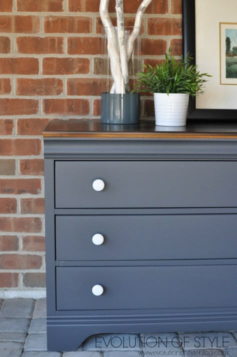 Queenstown Gray Dresser Makeover Bedroom Dresser Makeover, Gray Dresser Makeover, Gray Dresser, Dresser Painted, Dresser Redo, Grey Bedroom Furniture, Blue Dresser, Diy Dresser Makeover, Grey Dresser