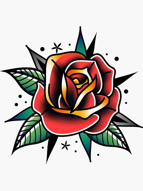 American Traditional Rose Tattoo Design, Black And Red Rose Tattoo, Traditional Rose Tattoo Design, Old School Tattoo Rose, Old School Flower Tattoo, Old School Rose Tattoo, Trad Rose, Rose Traditional Tattoo, Stallion Tattoo