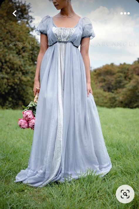 Fantasy Regency Dress, Old Dresses 1800, Light Blue Victorian Dress, Regency Dress Blue, 1800s Outfits, Blue Regency Dress, Blue Victorian Dress, 1800s Clothing, Eloise Bridgerton