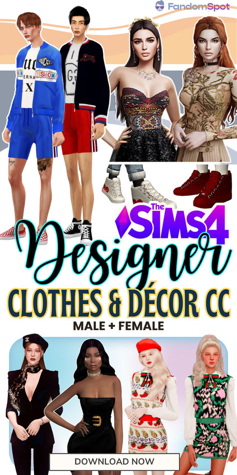 Custom designer brands for clothing in The Sims 4. All free custom content to download! Sims 4 Moschino Cc, The Sims 4 Cc Clothing For Men Gucci, Sims 4 Brand Cc, Designer Clothes Sims 4 Cc, Sims 4 Designer Clothes, Sims 4 Luxury Cc Clothes, Sims 4 Cc Designer Clothes, Sims 4 Designer Cc Clothes, Sims 4 Designer