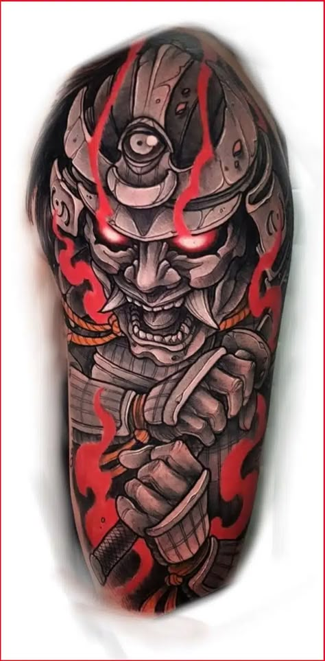 Samurai Hannya Mask Tattoo, Japanese Tattoo Art Color, Japanese Samurai Mask Tattoo Design, Japanese Samurai Tattoo Design Warriors, Samurai Tattoo Design Ideas For Men, Japanese Warrior Tattoo Design, Japanese Samurai Tattoo Design, Japanese Samurai Mask Tattoo, Samurai Tattoo Ideas