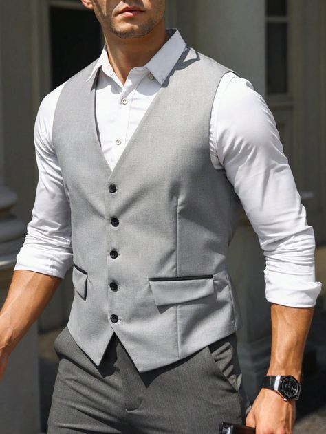 Grey Waistcoat Men Outfit, Mens Waistcoat Wedding, Gray Vest Outfit, Suit Closet, Vest Outfits Men, Dynasty Outfits, Wedding Vest, Grey Suit Men, Mens Wear Wedding