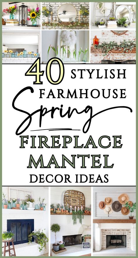 If you need easy spring mantel decorating ideas, take a look! Beautiful, modern, fresh, original -  all kinds of farmhouse spring fireplace mantel decor ideas including rustic, modern, boho, vintage, cottage. and minimalist! See Spring Mantel Decor Ideas you'll love! | Spring Mantels | Spring Mantle Decor | Spring Hearth Decorating Ideas | Spring Farmhouse Mantle Decor Hearth Decorating Ideas, Farmhouse Fireplace Mantel Decor, Fireplace Mantel Decor Ideas, Spring Fireplace, Farmhouse Fireplace Mantel, Rustic Modern Boho, Spring Mantel Decor, Spring Mantel Decorating Ideas, Spring Mantle Decor