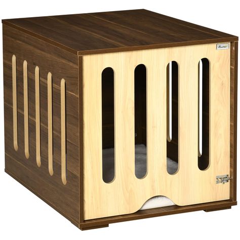 PawHut Furniture Style Dog Crate End Table with Removable Door Panel, Dog Crate Bed with Foam Cushion, Safety Lock, Indoor Use, for Small & Medium Dogs, Brown Dog Kennel End Table, Dogs Brown, Crate End Table, Dog Crate End Table, Medium Dog Crate, Furniture Style Dog Crate, Wood Dog Crate, Crate End Tables, Small Sized Dogs