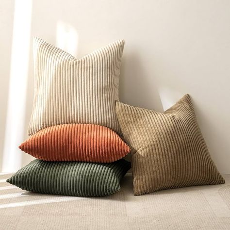 Amazon.com: MIULEE Fall Pack of 4 Green-Rust Corduroy Decorative Throw Pillow Covers 18x18 Inch Soft Boho Striped Pillow Covers Modern Farmhouse Home Decor for Sofa Living Room Couch Bed : Home & Kitchen Olive Green And Rust Living Room, Fall Couch Pillows, Fall Couch, Green Couch, Modern Farmhouse Home Decor, Modern Farmhouse Home, Green Palette, Farmhouse Home Decor, Living Room Couch