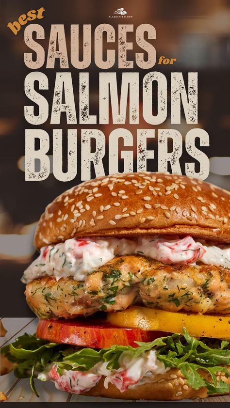 Grilled Salmon Sandwich Recipes, Salmon Burger Toppings Sauces, Salmon Patty Burger, Salmon Sandwich Sauce, Fresh Salmon Burger Recipe, Toppings For Salmon Burgers, Costco Salmon Burgers Recipes, Salmon Burgers Sauce, Costco Salmon Burgers