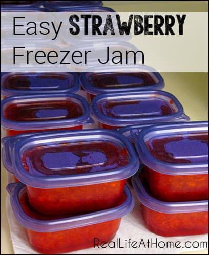 Easy Strawberry Freezer Jam | RealLifeAtHome.com Easy Strawberry Freezer Jam, Strawberry Freezer Jam Recipe, Freezer Jams, Strawberry Freezer Jam, Freezer Jam Recipes, Homemade Jelly, Canning Jam, Freezer Jam, Jam And Jelly