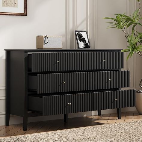 Amazon.com: FansaFurn Black Dresser Fluted 6 Drawer Dresser Wide Modern Chest of Drawers Large Closet Dressers Wood Storage Dressers Organizer Storage Cabinet for Bedroom Living Room Hallway Entryway : Home & Kitchen Storage Cabinet For Bedroom, Nightstand With Storage, Bedroom Tv Stand, Cabinet For Bedroom, Storage For Bedroom, Bedroom Ideas For Small Rooms Diy, Dresser In Closet, Wide Chest Of Drawers, Dresser Painted