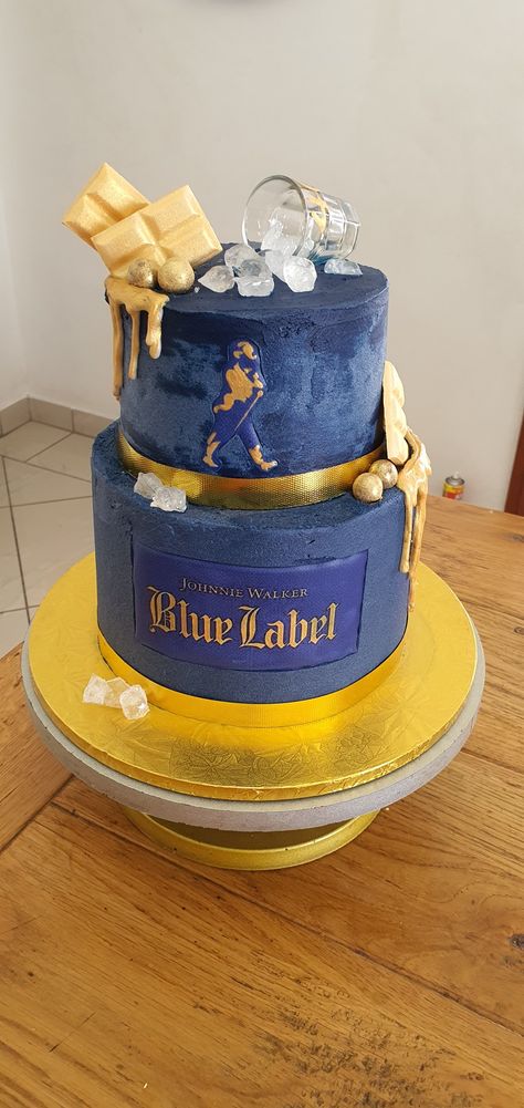 44 Birthday Cake For Men, Blue Label Cake Ideas, Johnny Walker Birthday Theme, Wine Cake Designs For Men, 55 Birthday Cake For Men, Whisky Cake Design, Johnnie Walker Cake, Johnny Walker Cake, Blue Label Cake