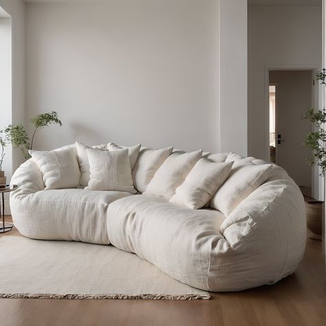 Off White Coocoon Puffer Couch Aesthetic Couches, Puffy Couch, White Cloud Couch, Fluffy Couch, Neutral Couch, Cloud Couch, Star Pics, Fall House, White Couch