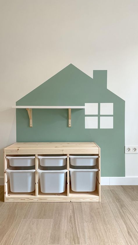 Playroom Green, Easy Playroom Mural, Playroom Art Wall, Playroom House On Wall, Playroom Wall Paint Ideas, Bedroom Playroom, Playroom Wall Ideas, Playroom Wall Mural, Playroom Ideas Small Space