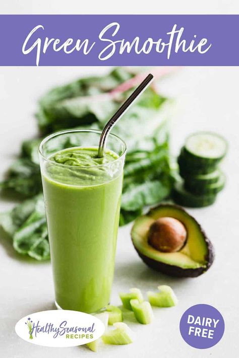 This easy Dairy Free Green Smoothie is thick and creamy because it has coconut milk and avocado in it. #vegan #smoothie #dairyfree Super Green Smoothie, Best Green Smoothie, Healty Dinner, Sweet Smoothies, Healthy Smoothie Recipes, Healthy Green Smoothies, Healthy Carbs, Dark Leafy Greens, Avocado Smoothie