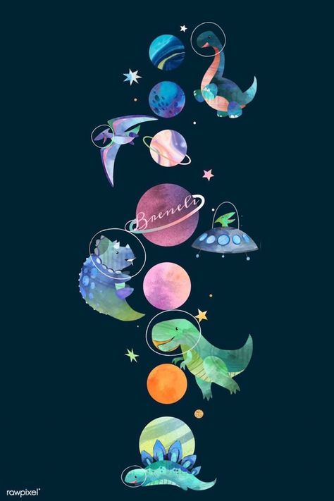 Wallpaper Dinosaurus, Dinosaurus Art, Dinosaur Collage, Cute Dinosaur Wallpaper, Space Dinosaur, Dinosaur Wallpaper, Frida Art, Space Phone Wallpaper, Cute Cartoon Drawings