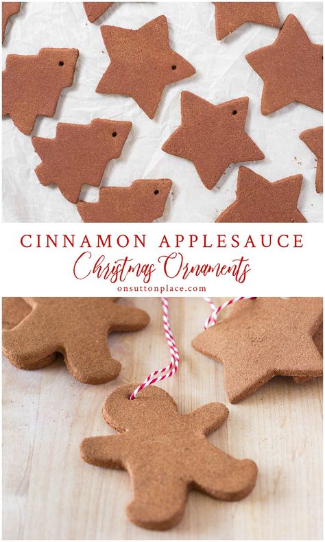 Make these easy, DIY no bake cinnamon applesauce ornaments for your Christmas tree. They can also be used as gift tie-ons or stocking stuffers! Cinnamon Ornament Recipe, Applesauce Ornaments, Cinnamon Applesauce Ornaments, Cinnamon Applesauce, Diy Cinnamon, Cinnamon Ornaments, Christmas Smell, December 01, Food Ornaments