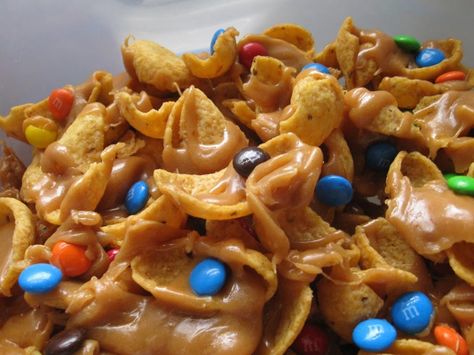 Salty Sweet Peanut Butter Caramel Funky Fritos Funky Fritos, Work Snacks, Tailgate Ideas, Tailgating Ideas, Peanut Butter Caramel, Appetizer Party, Snack Mixes, Birthday Snacks, Butter Caramel