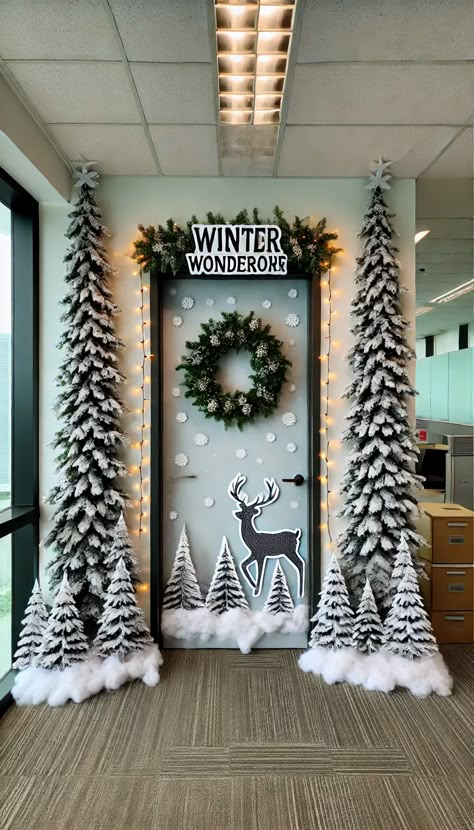 🎄 21 Office Xmas Door Decorating Ideas That Will Wow Your Coworkers! 🎅✨ Classy Office Christmas Decor, Deer Cutout, Christmas Office Decor, Christmas Cubicle Decorations, Christmas Door Ideas, Christmas Cubicle, Christmas Hallway, Diy Christmas Door Decorations, Office Christmas Decor