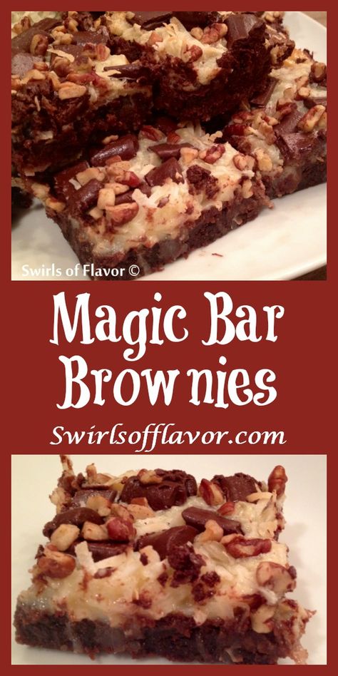 Magic Brownie Bars, Desserts From Brownie Mixes, Brownie Mix Ins, Recipes Using Brownie Mix Ideas, Brownie Mix Bars, Brownies With Coconut, Recipes With Brownie Mix, Fancy Brownies Ideas, Things To Do With Brownie Mix Ideas