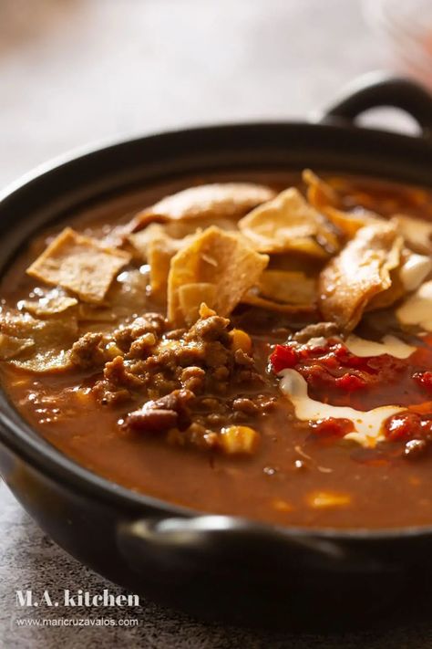 The Best Beef Enchilada Soup - Maricruz Avalos Kitchen Blog Creamy Beef Enchilada Soup, Ground Beef Enchilada Soup, Beef Enchilada Soup Recipe, Beef Enchilada Soup, Beef Enchiladas Soup, Enchiladas Soup Chilis, Westlake Beef Soup, Salsa Chili, Easy Beef Enchiladas