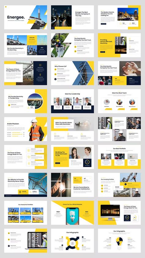 Electrical Service Powerpoint Template. 30 Unique Slides. Booklet Design Layout, Dashboard Design Template, Powerpoint Inspiration, Best Presentation Templates, Prompt Engineering, Presentation Deck, Electrical Services, Construction Safety, Company Brochure