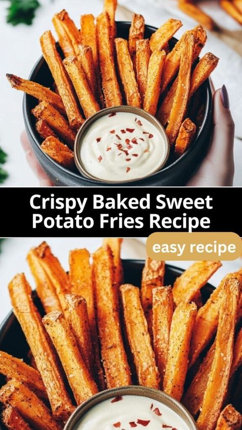 Make perfect, crispy Baked Sweet Potato Fries at home with this easy recipe! These fries are lightly seasoned with smoked paprika, garlic powder, and pepper, then baked to golden perfection. Soaking the sweet potato sticks before baking gives them extra crunch without the need for deep frying. Ideal for a healthy side dish or snack, these sweet potato fries are deliciously seasoned, naturally gluten-free, and pair well with any dipping sauce. Sausage Hashbrown Breakfast, Kielbasa Sausage Recipes, Sweet Potato Pie Recipe Easy, Sausage Hashbrown Breakfast Casserole, Sweet Potato Fries Recipe, Hashbrown Breakfast, Baked Sweet Potato Fries, Crispy Sweet Potato Fries, Sweet Potato Recipes Fries