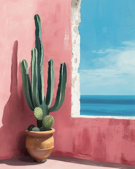 Art Inspired By Nature, Cactus Painting Ideas, Cactus Painting Acrylic, Pastel Colors Painting, Paintings Ideas Easy, Pintura A Guache, Cactus Landscape, Mexico Landscape, Succulent Painting