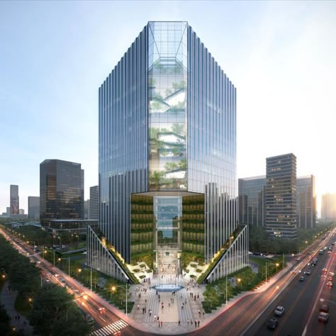 Located in the core area of ​​the Jiaozi Park business district, the B07 plot is an important city node where the landscape axis of Jiaozi Park and the urban axis of Tianfu Avenue meet. The new headquarter office building with perfect work-live balance will become an important engine for the district development in the future.  #architecture #architect #amazingarchitecture #design #interiordesign #interiordesigner #decor #homedecor #home #house #luxury #diy #travel #amazing #photography Plot Design, Hotel Design Architecture, Commercial And Office Architecture, Office Building Architecture, Innovative Architecture, Skyscraper Architecture, Architecture Design Drawing, Hotel Building, Architecture Building Design