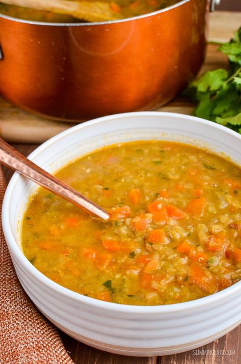 Soup With Carrots, Soup Maker Recipes, Carrot And Lentil Soup, Spicy Carrots, Soup Maker, Lentil Soup Recipes, Soup Kitchen, Syn Free, Lentil Recipes