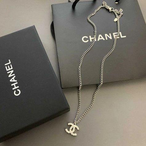 Chanel Cc Necklace Silver, Chanel Logo Necklace, Chanel Silver Jewelry, Dior Silver Necklace, Chanel Silver Necklace, Designer Jewelry Silver, Dior Jewelry Silver, Chanel Necklace Silver, Dior Necklace Silver