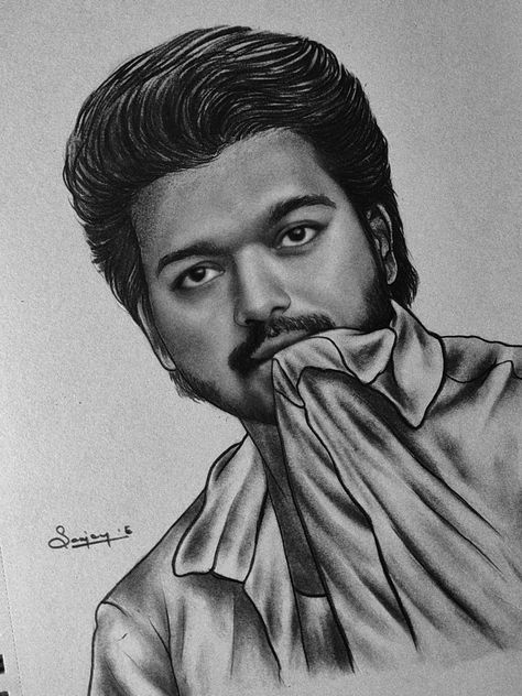 Actors Drawing Pencil Easy, Vijay Drawing Pencil, Thalapathy Vijay Drawing, Actors Sketch, Vijay Drawing, Movie Character Drawings, Vikram Movie, Dress Illustration Art, Black Panther Drawing