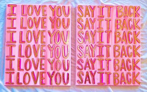 I Love You Say It Back Painting, Preppy Painted Canvas, Cute Apartment Paintings, I Love You Say It Back, Xoxo Painting Canvases, Diy Dorm Paintings, Xoxo Painting, Preppy Paintings Canvases, College Paintings