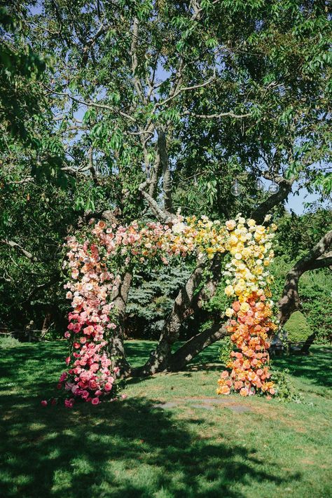 Rainbow Wedding Ideas, Rainbow Wedding Decorations, Rainbow Wedding Theme, Rainbow Wedding Cake, Rainbow Wedding Dress, Montauk New York, Flower Arch, Ombre Wedding, Rainbow Wedding