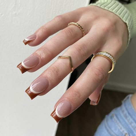 Brown French Acrylic Nails, Short Acrylic Nails Almond Classy, Simple Bday Nails, Cute Fall Nail Designs, Nail Designs For 2023, Brown Acrylic Nails, Cute Nails For Fall, Cute Toe Nails, Simple Gel Nails