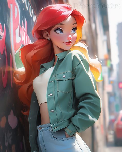 Modern Ariel, wearing jeans, Disney Princess