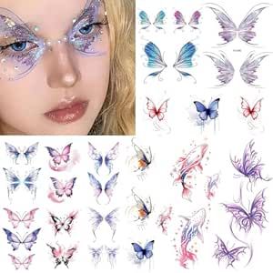 Glitter Butterfly Temporary Tattoos Sticker - 11 Sheets Shiny Butterflies Wing Dolphins Eye Face Art Makeup Waterproof Fake Tattoos for Women Birthday Party Dance Music Festival Birthday Party Dance, Women Birthday Party, Glitter Butterfly, Makeup Waterproof, Face Art Makeup, Woman Birthday Party, Blue Morpho, Art Makeup, Party Dance