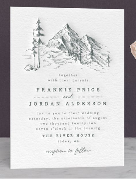 Simple White Wedding Invitations, Yosemite Wedding Invitations, Mountain Wedding Stationary, September Mountain Wedding, Outdoorsy Wedding Invitations, Wedding Invitation Mountain, Classy Mountain Wedding, Wedding Invitations Mountains, Wedding Mountain Theme