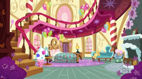 Pinkie Pie Bedroom by MLP-Silver-Quill on DeviantArt Pinkie Pie Background, My Little Pony Equestria, Mlp Base, Pony Style, Scenery Background, Pinkie Pie, Cartoon World, Cartoon Background, My Little Pony Pictures