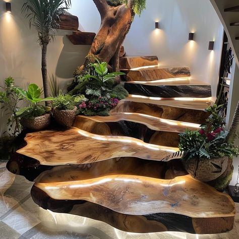 Basement Stair Landing Decor, Floating Steps, Bathroom Boho, Moody Decor, Dream Life House, Furniture Bathroom, Scandinavian Interiors, Giant Tree, Natural Aesthetic