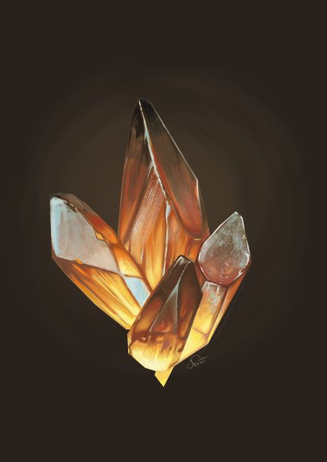 Crystal Oil Painting, Crystals Digital Art, Amber Crystal Aesthetic, Amber Stone Aesthetic, Amber Drawing, Dnd Crystal, Fantasy Stone, Earth Genasi, Gem Drawing