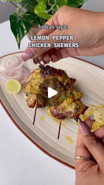 Prachi Agarkar on Instagram: "Lemon pepper chicken skewers, the Indian way 🔥 

Let’s make the trending lemon pepper chicken skewers but with an Indian twist. 

Ingredients 
350 grams chicken thigh 
1 tbsp black pepper crushed 
1 tbsp ginger garlic paste
A pinch of turmeric
1 teaspoon garam masala 
1 teaspoon chat masala 
A palm full of Kasuri methi 
1/4 cup yogurt 

Mix all the ingredients together and marinate the chicken for minimum one hour or overnight.
Place the chicken onto skewers and air fry them for approximately 16 minutes at 1:80°
You can also bake them for 30 minutes at 180° 

Make a glaze by mixing butter , lemon juice and chat masala. Slather the glaze on the prepared chicken skewers.

#trendingrecipe #viral #chickenskewers #highprotien #chickentikka #highprotein #airfryerre Chick Breast Recipes, Lemon Pepper Chicken Skewers, Chat Masala, Kasuri Methi, Ginger Garlic Paste, Lemon Pepper Chicken, Pepper Chicken, Chicken Skewers, Trending Recipes