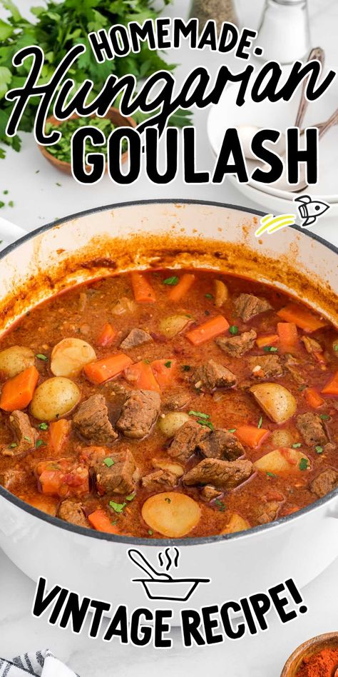 Hungarian Goulash Hungarian Beef Stew, German Goulash, Hungary Recipes, Meat Roll, Beef And Veggies, Hungarian Goulash, German Cooking, Keto Casseroles, Meatloaf Muffins