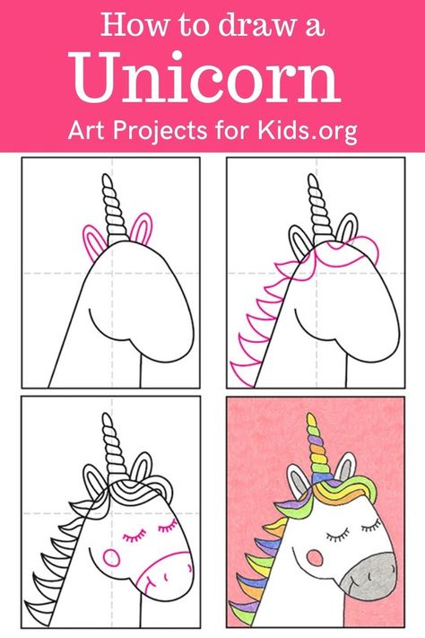 Learn how to draw a Unicorn with an easy step-by-step PDF tutorial. #howtodraw #tutorial #drawing #drawingtutorial #arttutorial #artprojectsforkids #howtodrawforkids #unicorn #unicorndrawing Unicorn Art Drawing, Draw A Unicorn, Head Tutorial, Magical Watercolor, Drawing Shading, Tutorial Drawing, Unicorn Drawing, Crayon Drawings