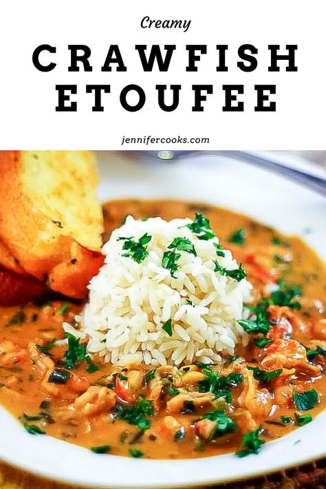 Creamy Crawfish Etouffee is a Louisiana favorite. Crawfish Etouffee is packed full of crawfish tails and smothered in a thick, rich seasoned gravy.  | JenniferCooks.com  #cajunfood #cajunfoodrecipes #cajunfoodlouisiana #cajunfoodneworleans #cajunfoodrecipesauthentic #nola #nolafood #nolarecipes #nolafoodrecipes Creamy Crawfish Etoufee, Creole Crawfish Gravy, Crawfish Gravy, Crawfish Etoufee Recipe Louisiana, Crawfish Etoufee Recipe, Crawfish Etouffee Recipe, Crawfish Monica, Crawfish Dip, Crawfish Étouffée