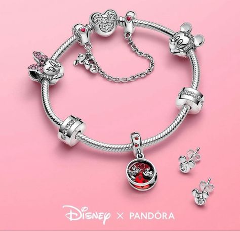 Pandora Valentines Day 2023, Pandora Mickey Mouse, Pandora Jewlery, Pandora Valentine, Disney Pandora, Pandora Bracelet Charms Ideas, Pandora Charms Disney, Girly Bracelets, Mickey Mouse And Minnie Mouse