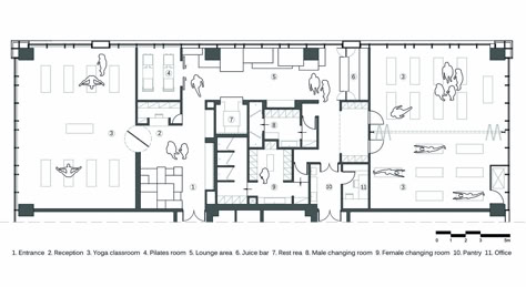 Gallery of Yoga Studio / Kostas Chatzigiannis Architecture - 25 Yoga Room Architecture, Yoga Studio Layout Plan, Yoga Building Architecture, Dance Studio Plan Architecture, Fitness Center Floor Plan, Gym Floor Plan Commercial, Gym Floor Plan Layout, Yoga Architecture Design, Pilates Studio Floor Plan