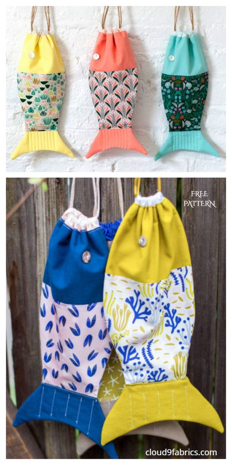 DIY Fabric Drawstring Fish Bag Free Sewing Patterns | Fabric Art DIY Fabric Art Diy, Fish Bag, Boy Sewing, Sewing To Sell, Fabric Sewing Patterns, Free Sewing Patterns, Patterns Fabric, Sew Ins, Fish In A Bag