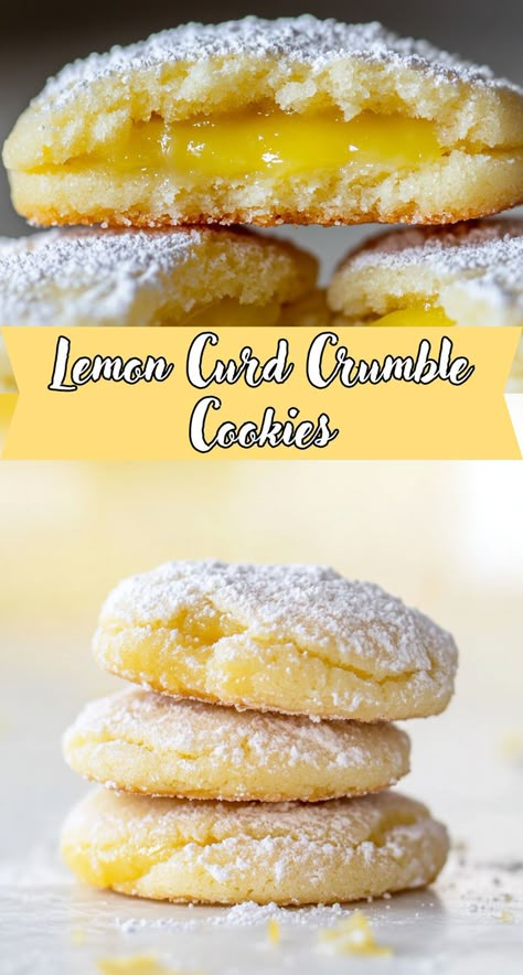 Collage image of Lemon Curd Crumble Cookies with text overlay Lemon Crumbl Cookie Copycat, Lemon Curd Stuffed Cookies, Lemon Crumble Topping, Lemon Curd Filled Cookies, No Vanilla Extract Cookies, Lemon Curd Biscuits, Crumble Lemon Cookie Copycat, Lemon Curd Scones Recipe, Winter Lemon Desserts