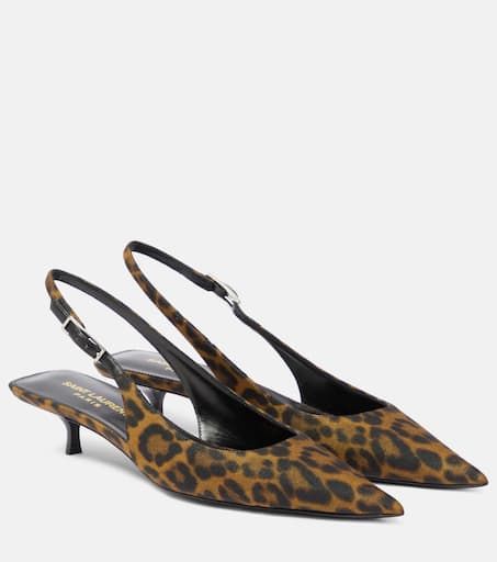 Cherish 30 leopard-print slingback pumps in multicoloured - Saint Laurent | Mytheresa Dr Shoes, Yves Saint Laurent Shoes, Mid Heels Pumps, Designer Pumps, Latest Shoe Trends, Luxury Women Fashion, Evening Shoes, Footwear Design Women, Slingback Pump